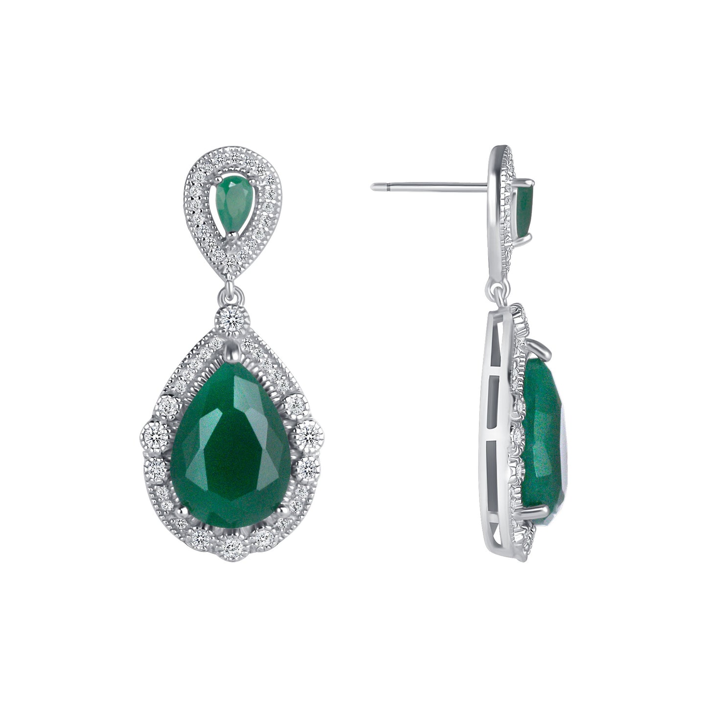 5 Carat Pear Cut Lab Grown Emerald & Diamond Earrings