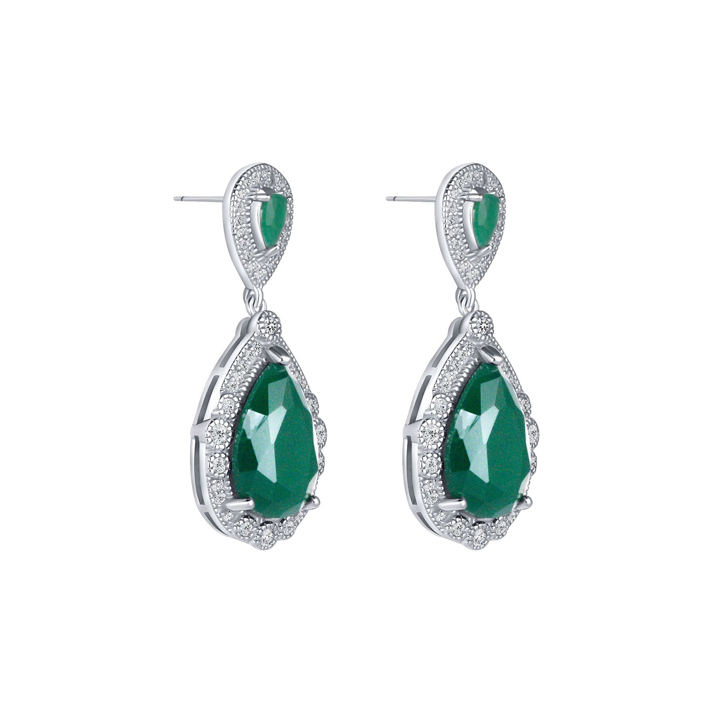 5 Carat Pear Cut Lab Grown Emerald & Diamond Earrings