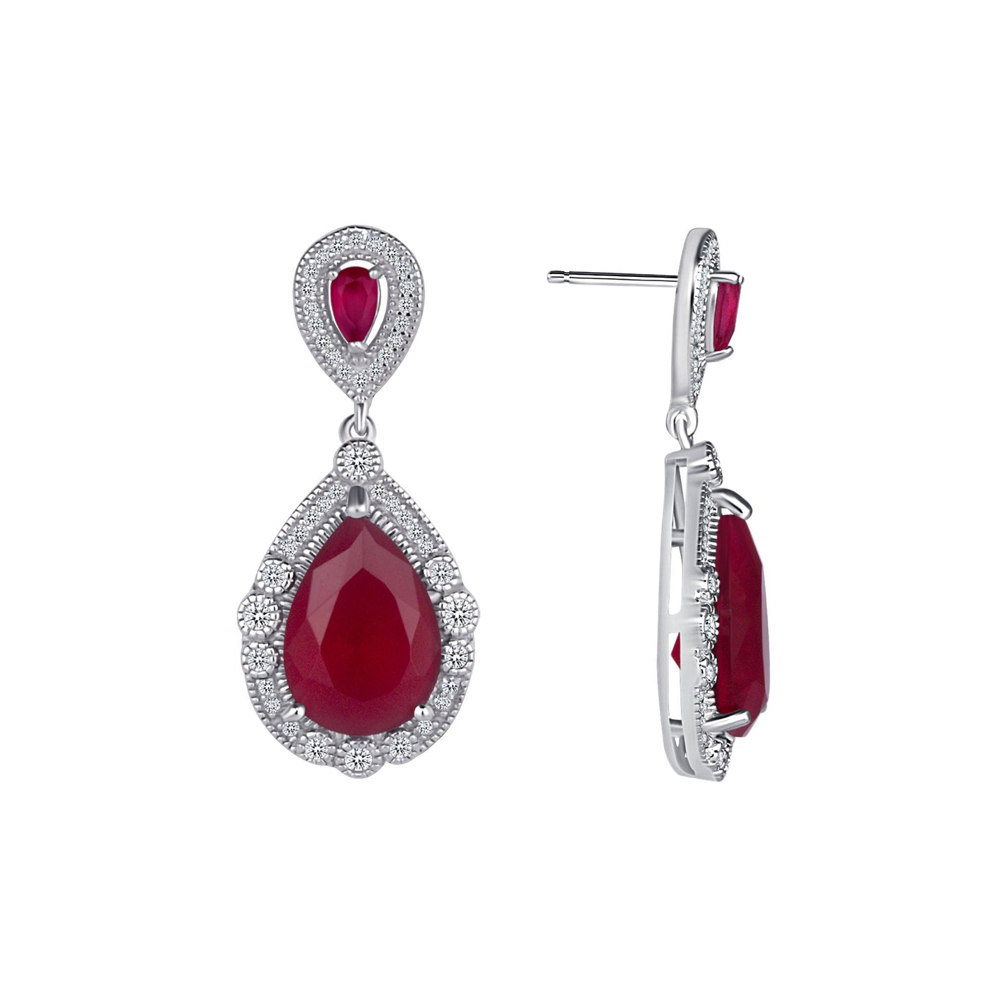 5 1/2 Carat Lab Grown Pear Cut Ruby & Diamond Earrings
