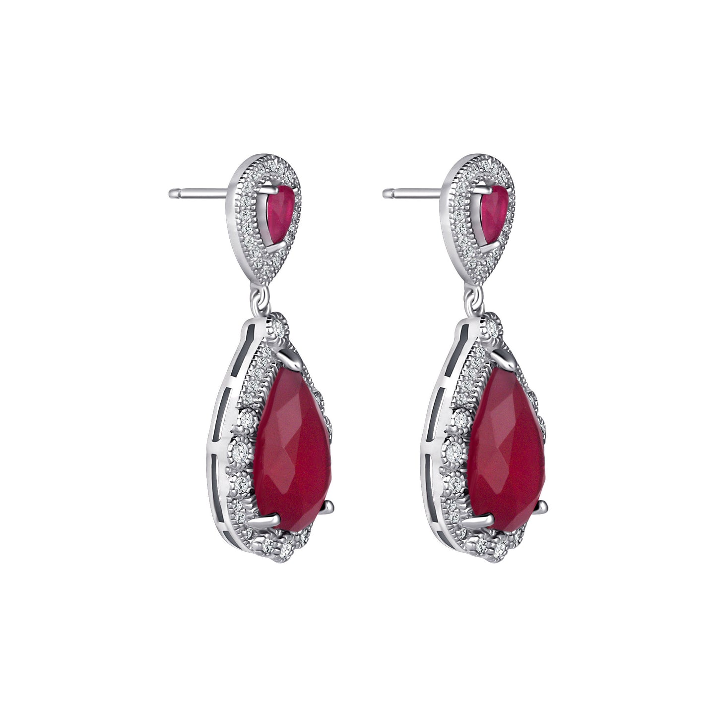 5 1/2 Carat Lab Grown Pear Cut Ruby & Diamond Earrings