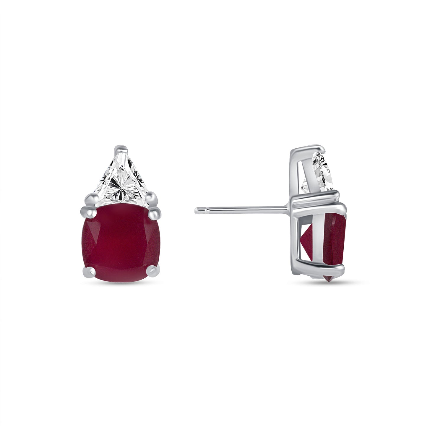 Cushion Cut Lab Grown 2 1/2 Carat Ruby Diamond Earrings