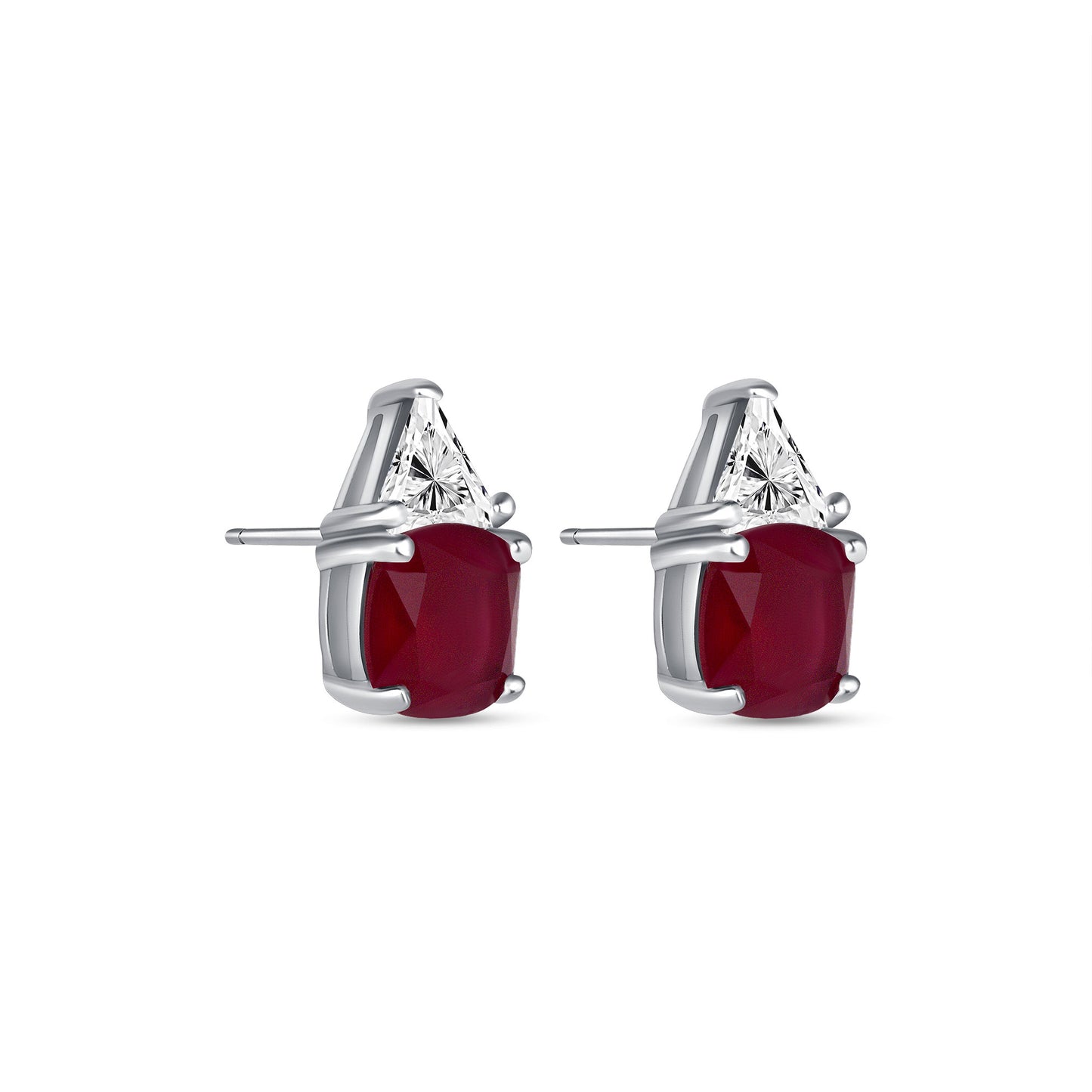 Cushion Cut Lab Grown 2 1/2 Carat Ruby Diamond Earrings