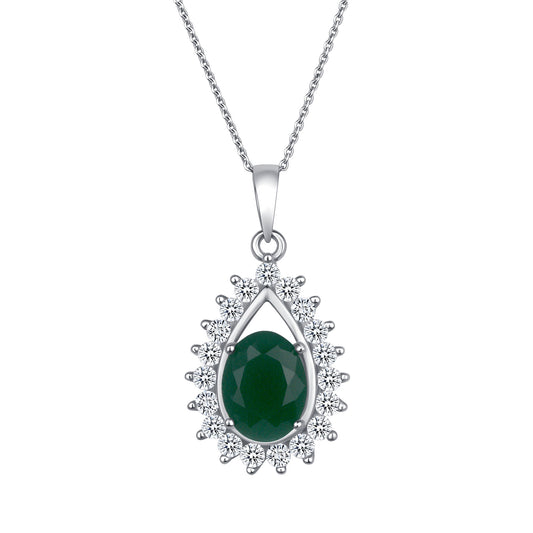 Oval Cut Emerald Diamond Necklace