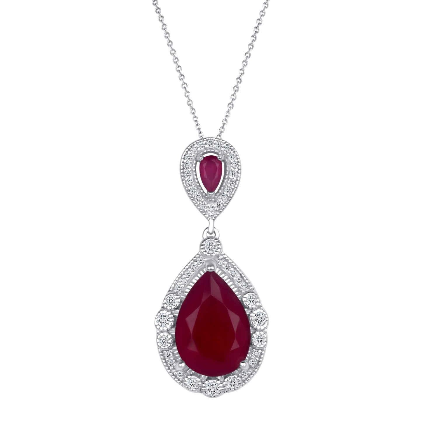 Double Pear Cut Ruby Diamond Necklace