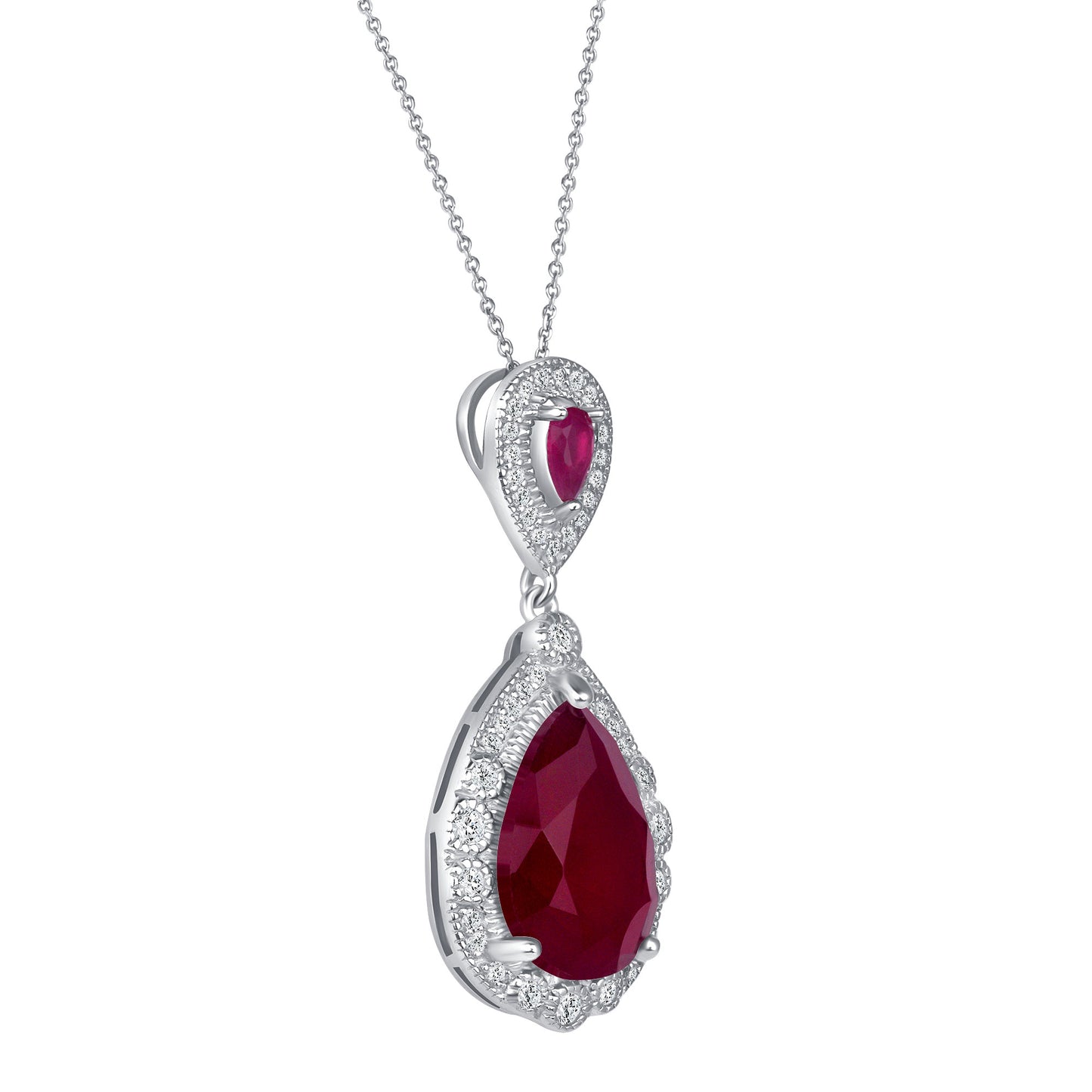 Double Pear Cut Ruby Diamond Necklace