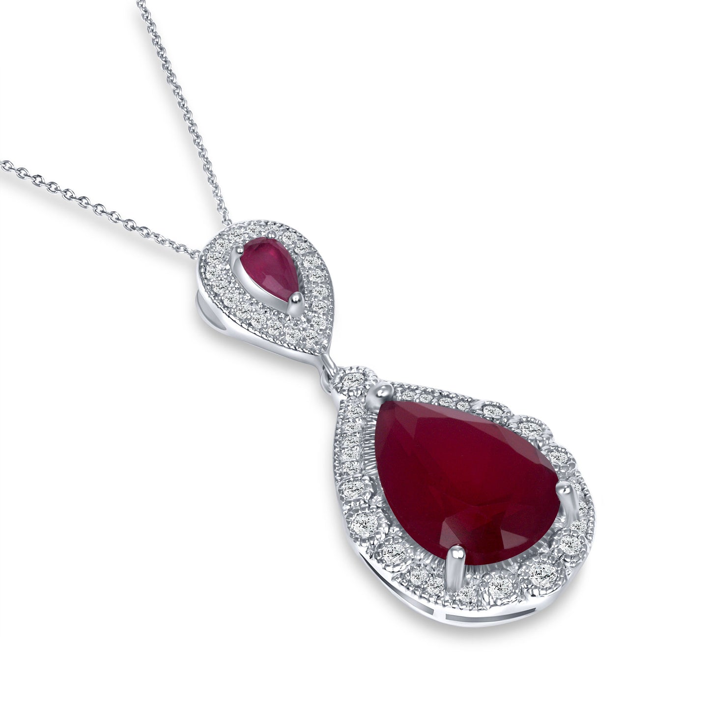 Double Pear Cut Ruby Diamond Necklace