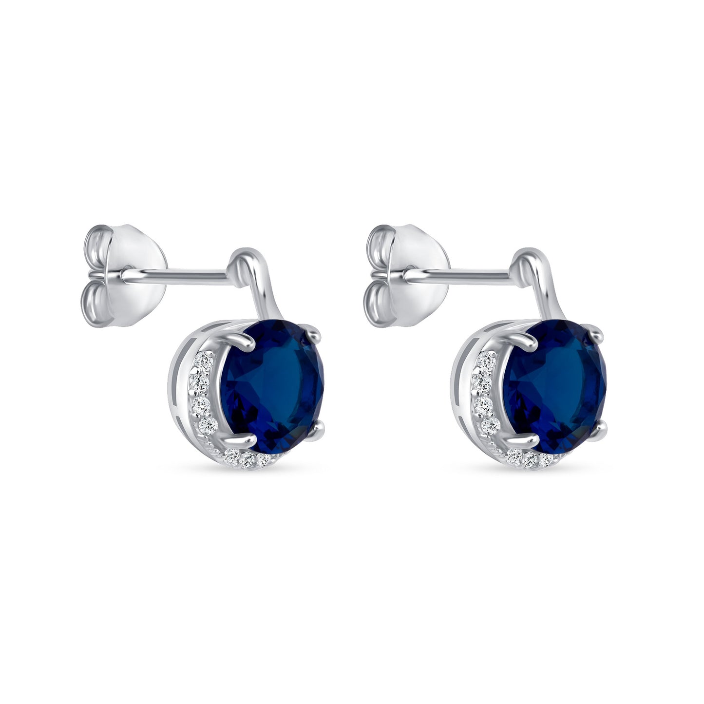 2.25 Carat Round Cut Lab Grown Sapphire & Diamond Earrings