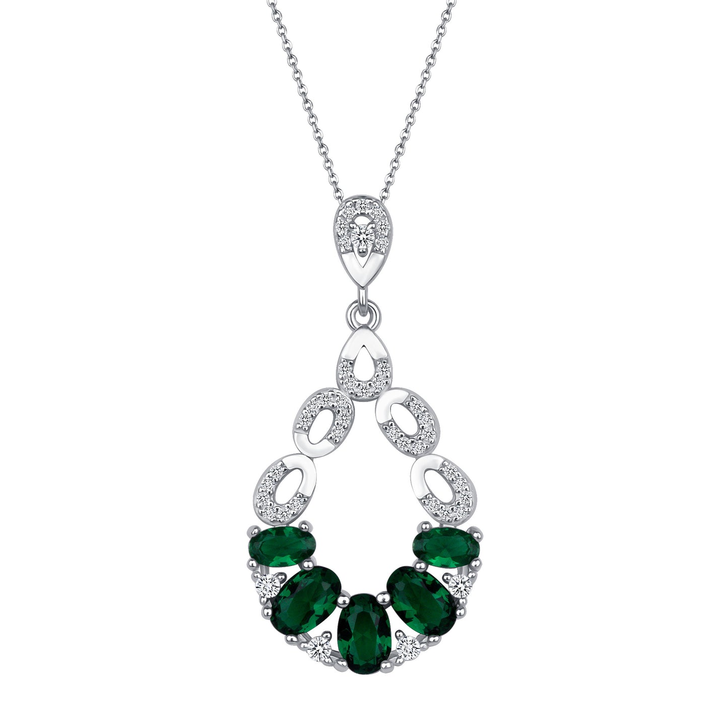 Multi Gem Oval Cut Emerald Diamond Necklace