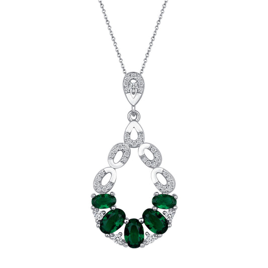 Multi Gem Oval Cut Emerald Diamond Necklace
