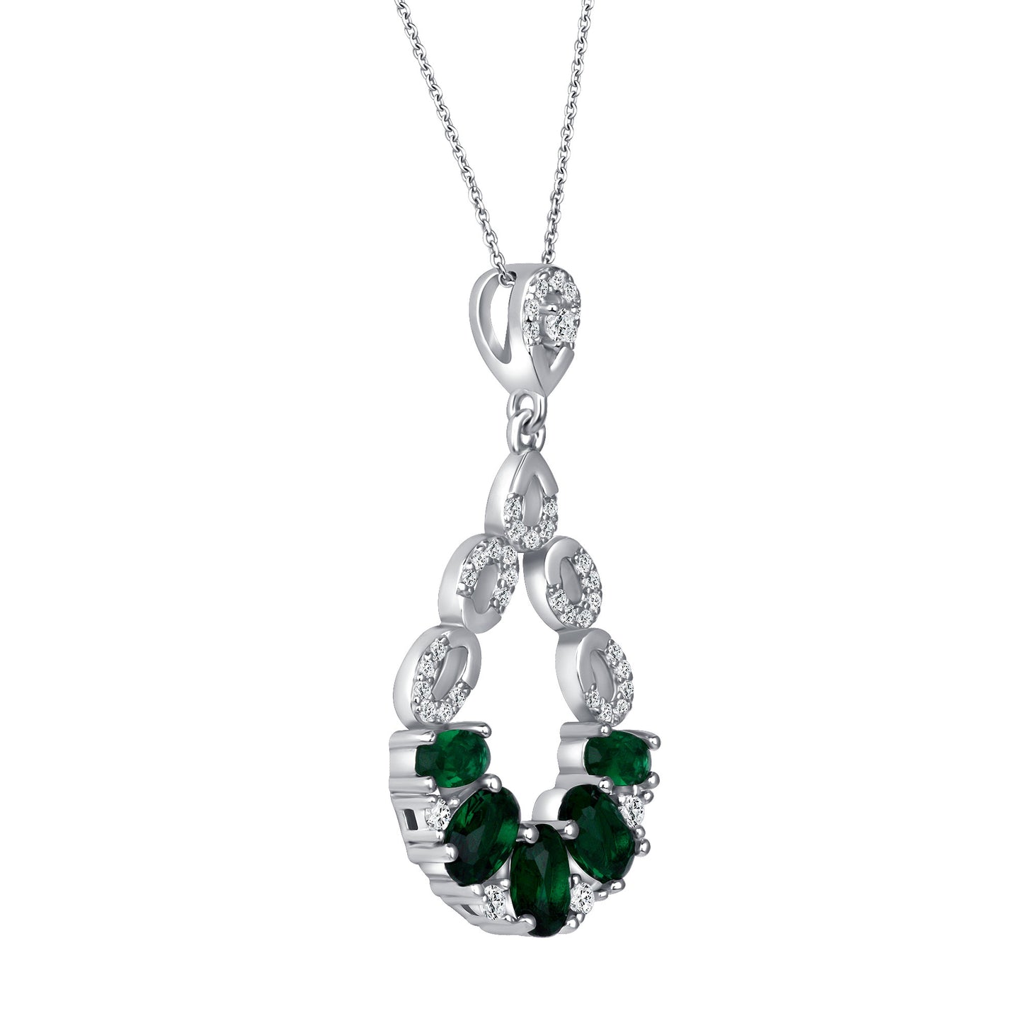 Multi Gem Oval Cut Emerald Diamond Necklace