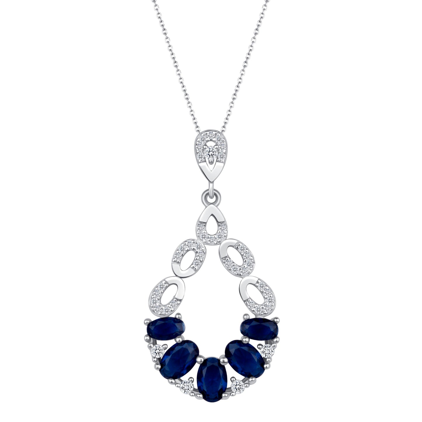 Multi Gem Oval Cut Sapphire Diamond Necklace