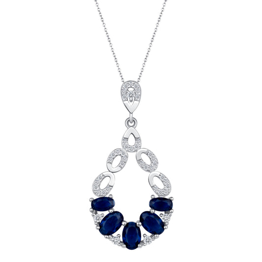 Multi Gem Oval Cut Sapphire Diamond Necklace