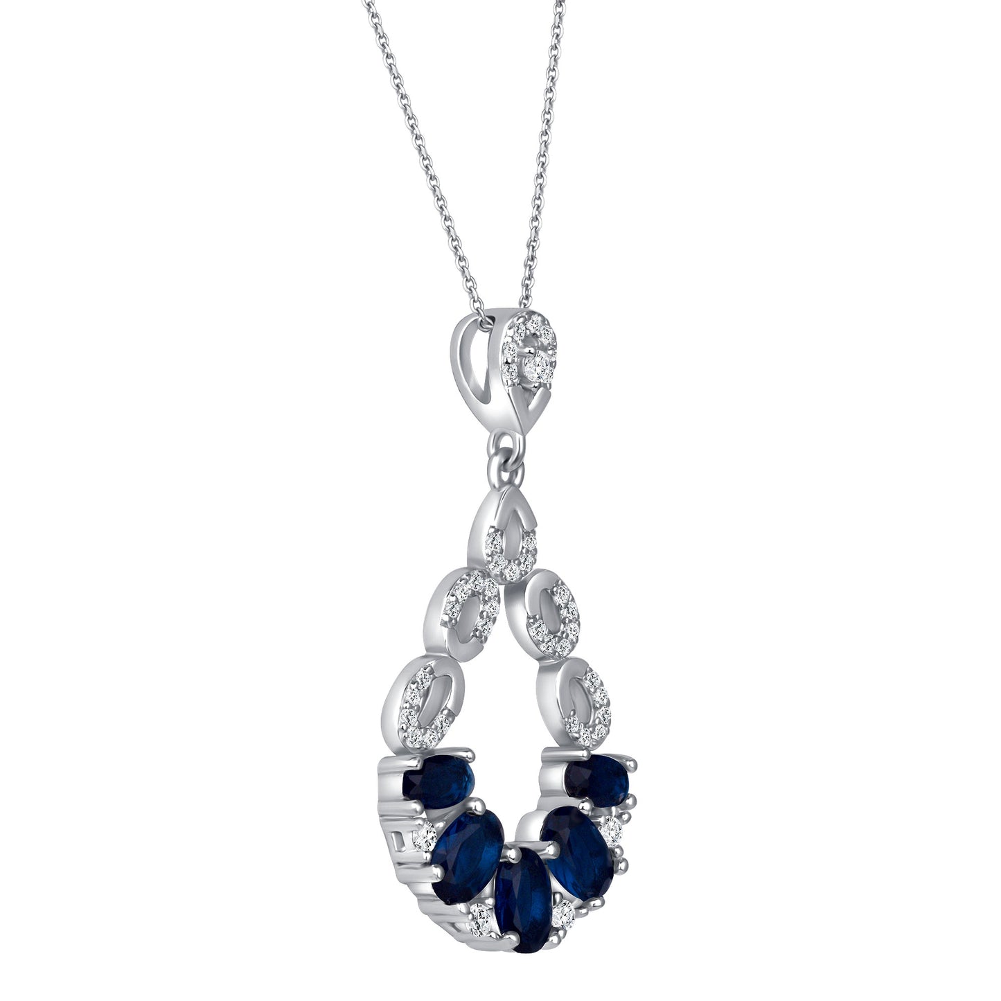 Multi Gem Oval Cut Sapphire Diamond Necklace