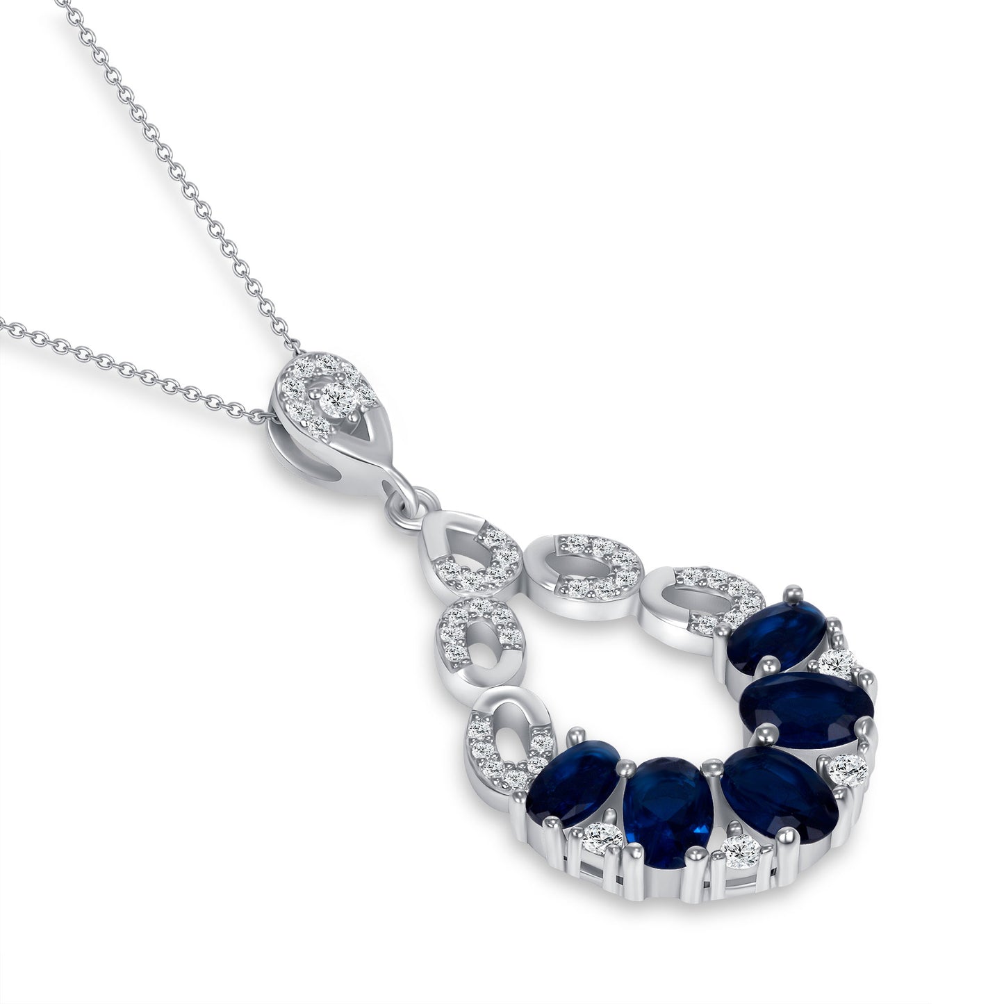 Multi Gem Oval Cut Sapphire Diamond Necklace