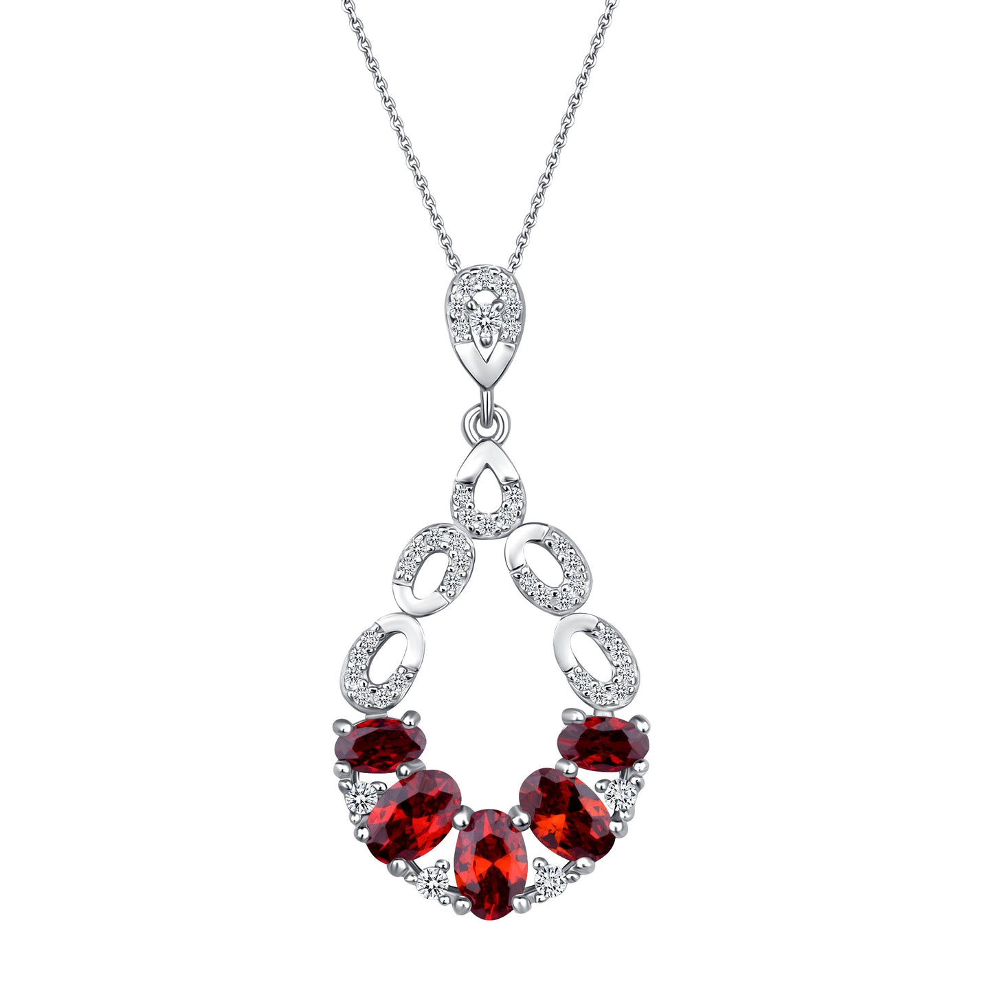 Multi Gem Oval Cut Ruby Diamond Necklace