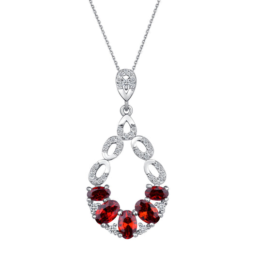 Multi Gem Oval Cut Ruby Diamond Necklace