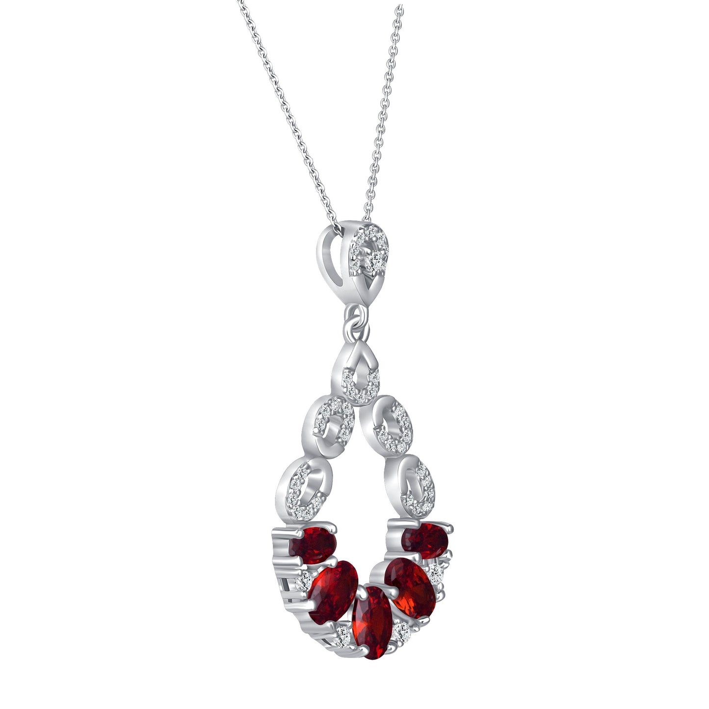 Multi Gem Oval Cut Ruby Diamond Necklace