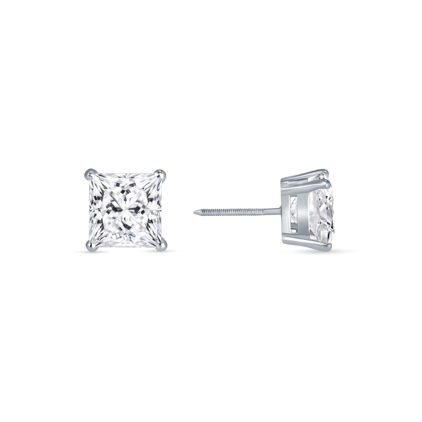 Classic Princess Cut Lab Grown Diamond Stud Earrings 2-5 Carats IGI Certified