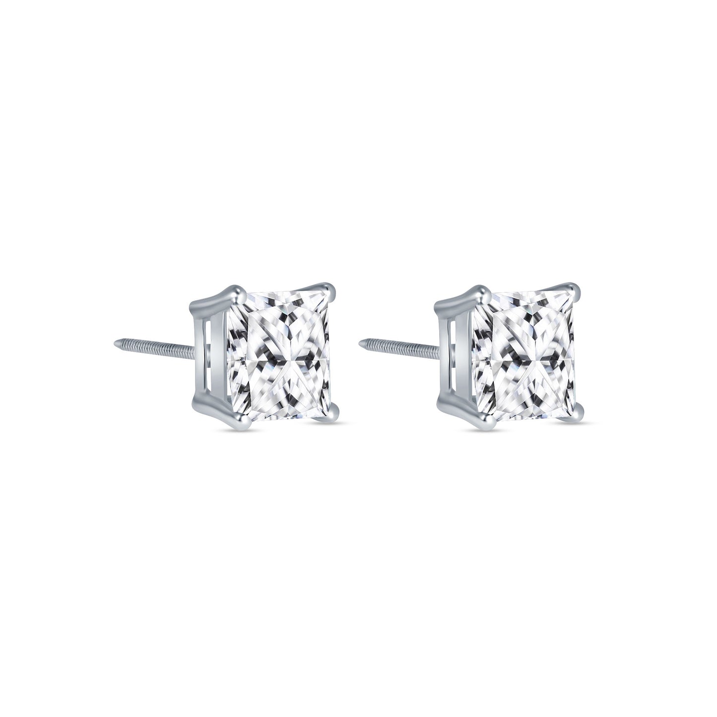 Classic Princess Cut Lab Grown Diamond Stud Earrings 2-5 Carats IGI Certified