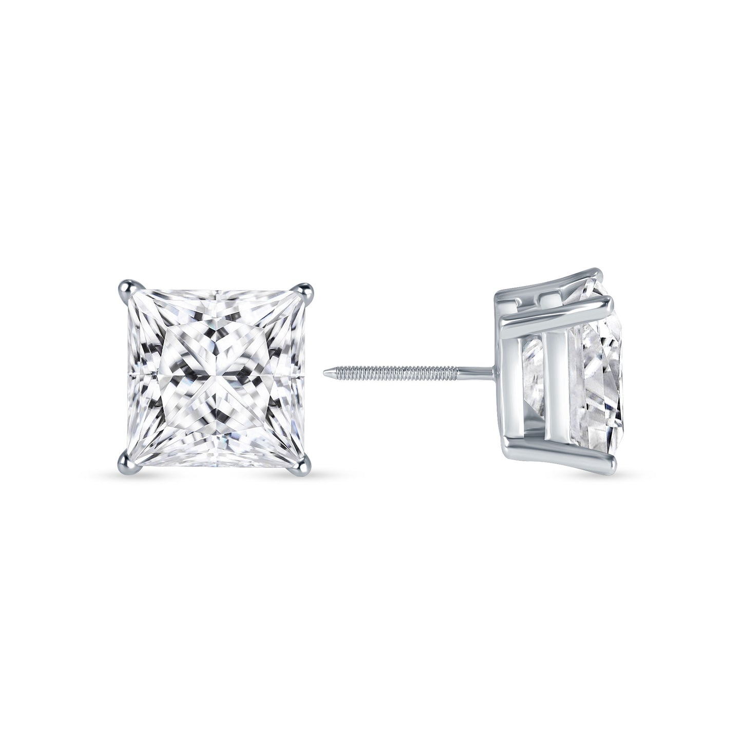 Classic Princess Cut Lab Grown Diamond Stud Earrings 2-5 Carats IGI Certified