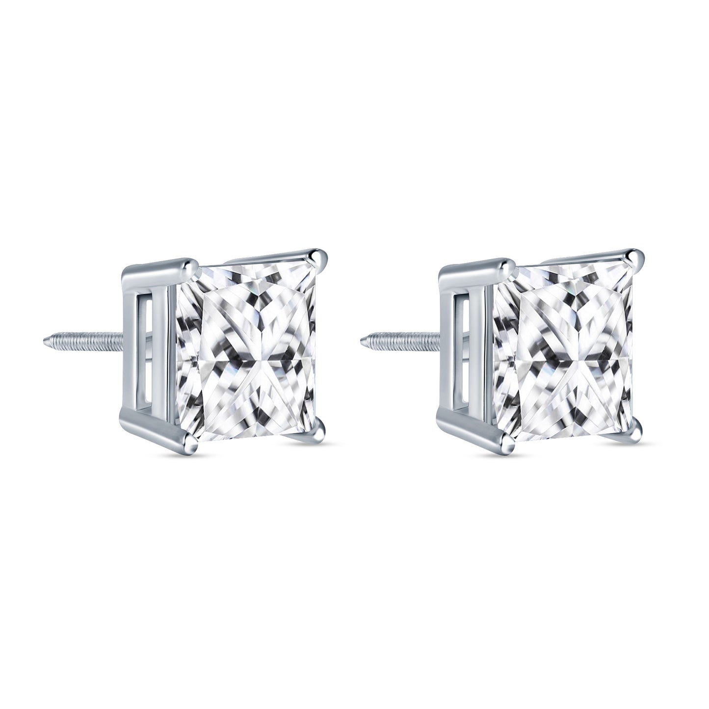 Classic Princess Cut Lab Grown Diamond Stud Earrings 2-5 Carats IGI Certified