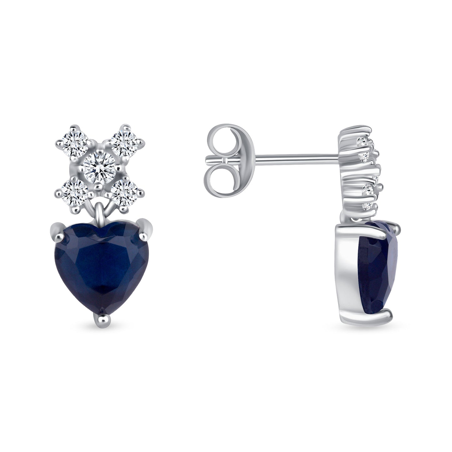 Heart Cut Lab Grown Sapphire & Diamond Earrings 2 1/2 Carats