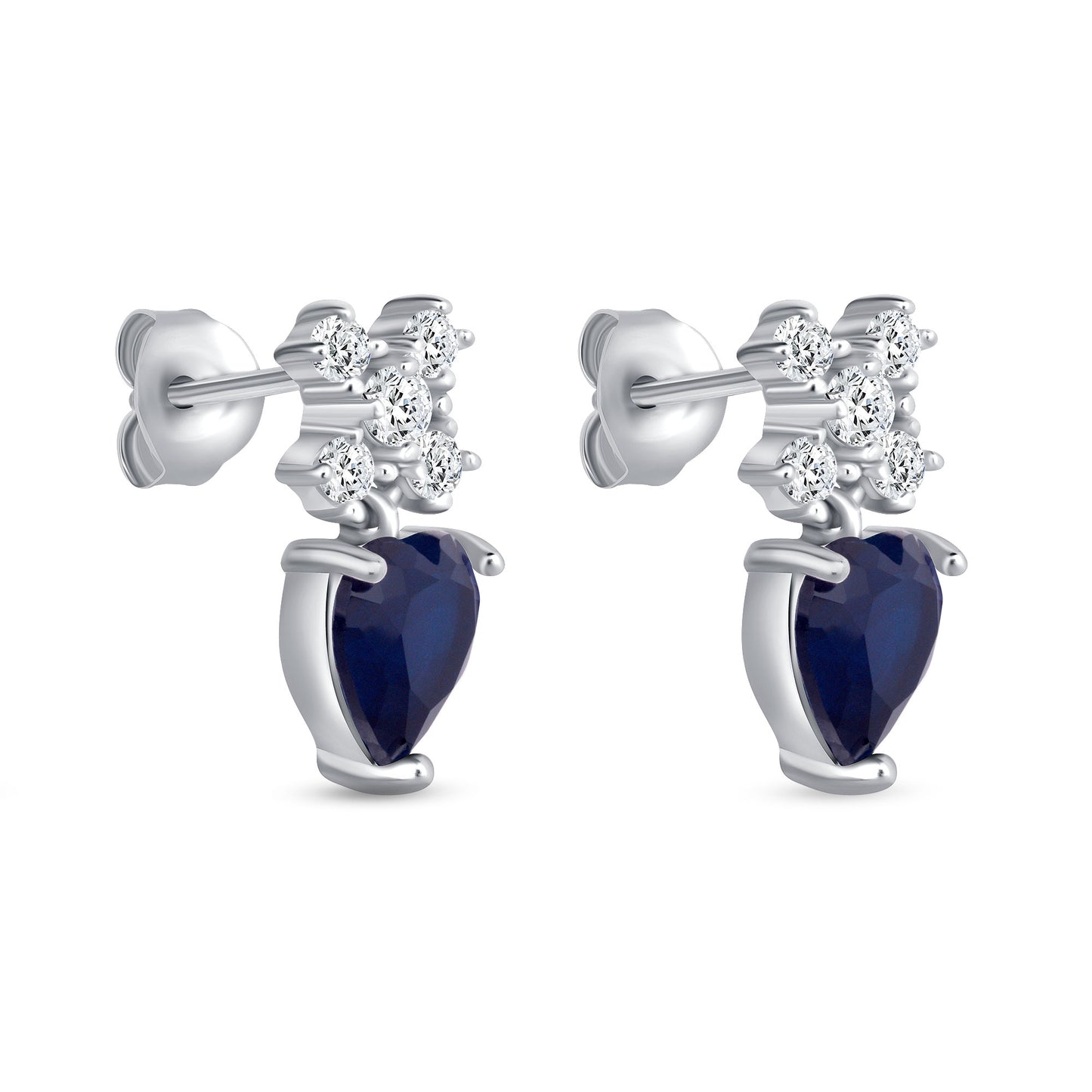 Heart Cut Lab Grown Sapphire & Diamond Earrings 2 1/2 Carats