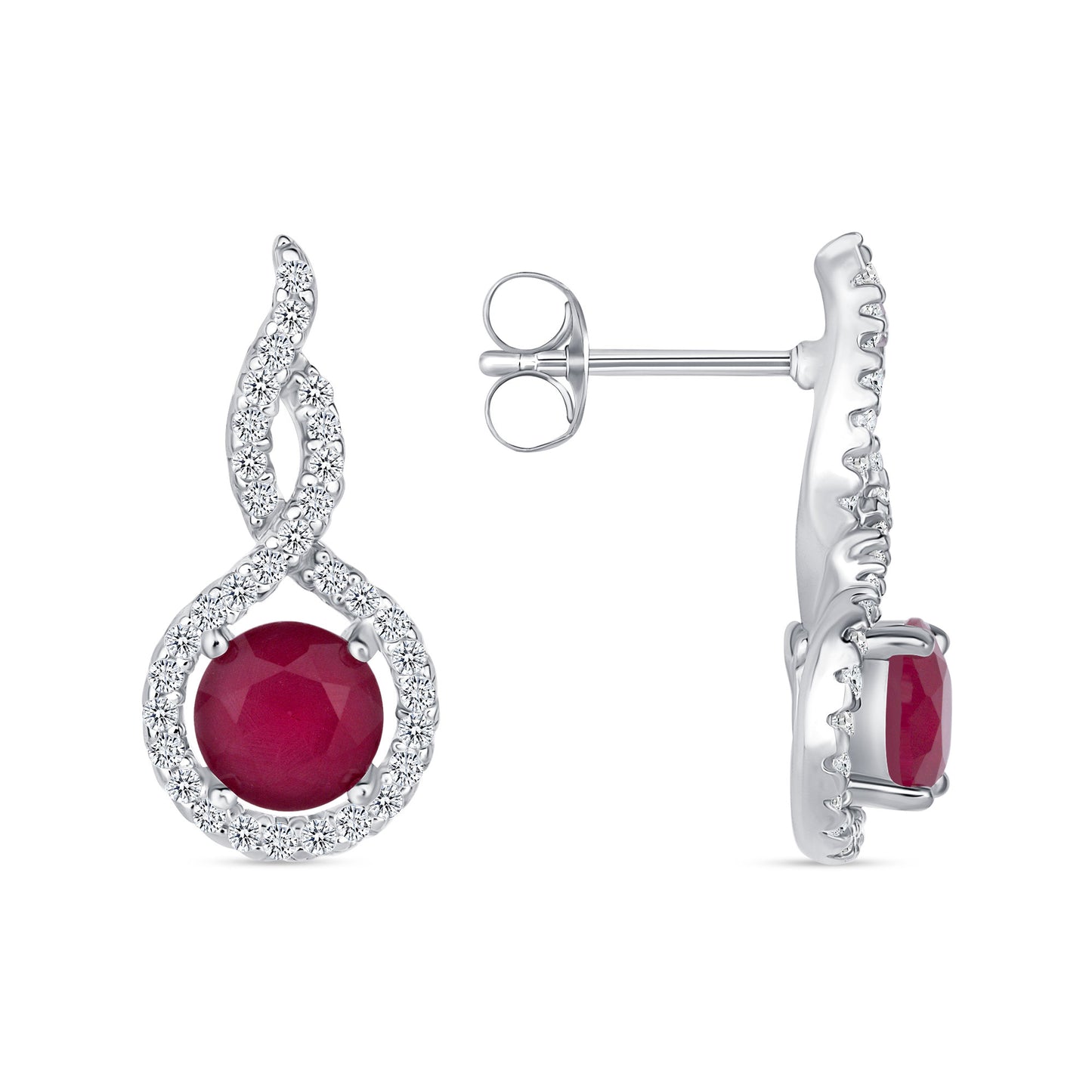2 1/2 Carat Lab Grown Round Cut Ruby Diamond Earrings