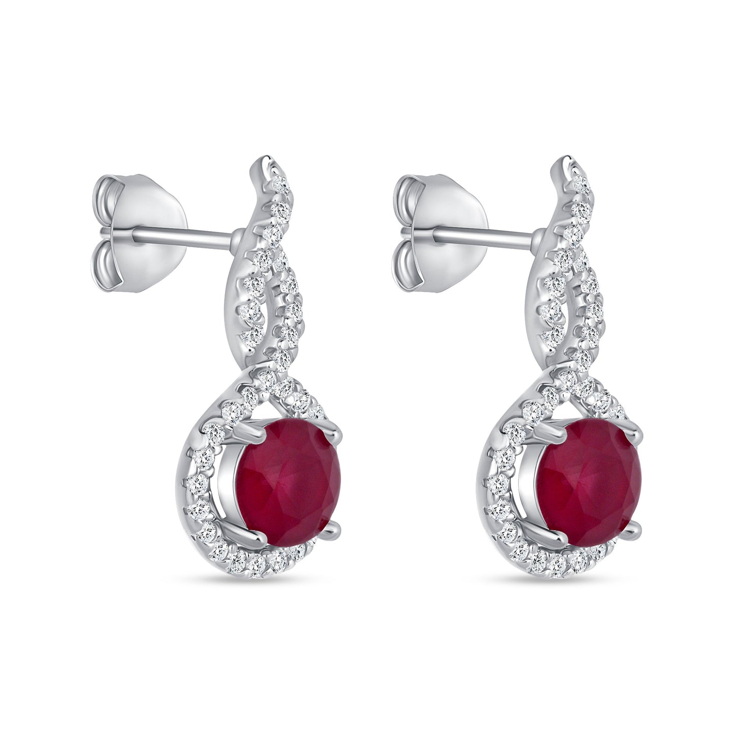 2 1/2 Carat Lab Grown Round Cut Ruby Diamond Earrings