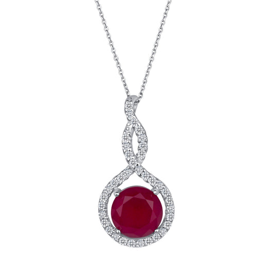 Round Cut Ruby Diamond Necklace