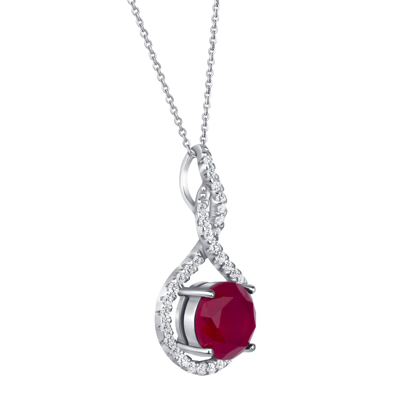 Round Cut Ruby Diamond Necklace