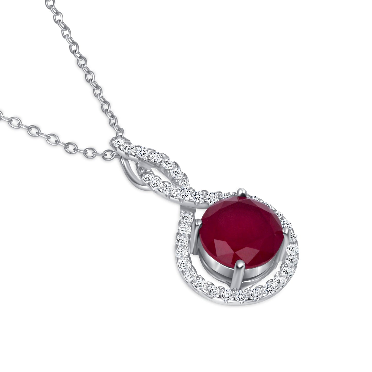 Round Cut Ruby Diamond Necklace