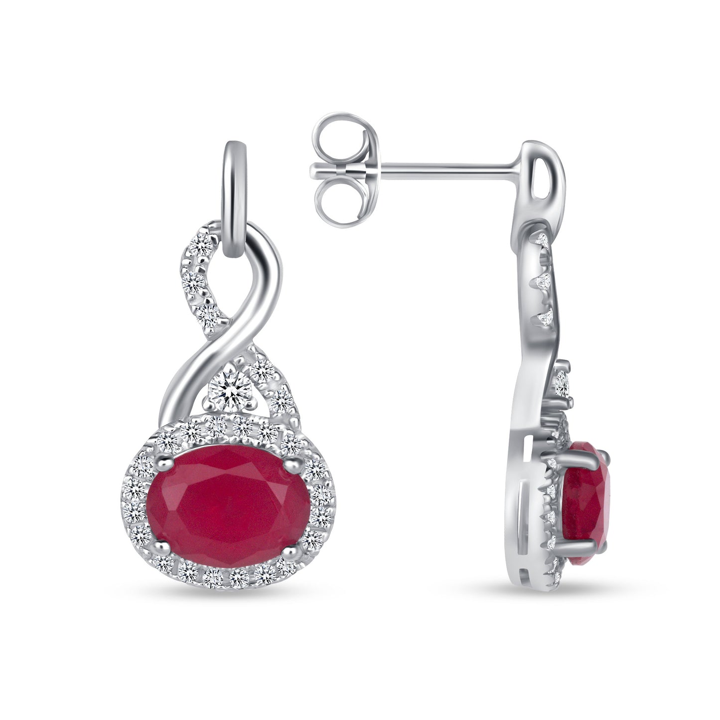 Horizontal 2 1 /2 Carat Lab Grown Oval Cut Ruby & Diamond Earrings