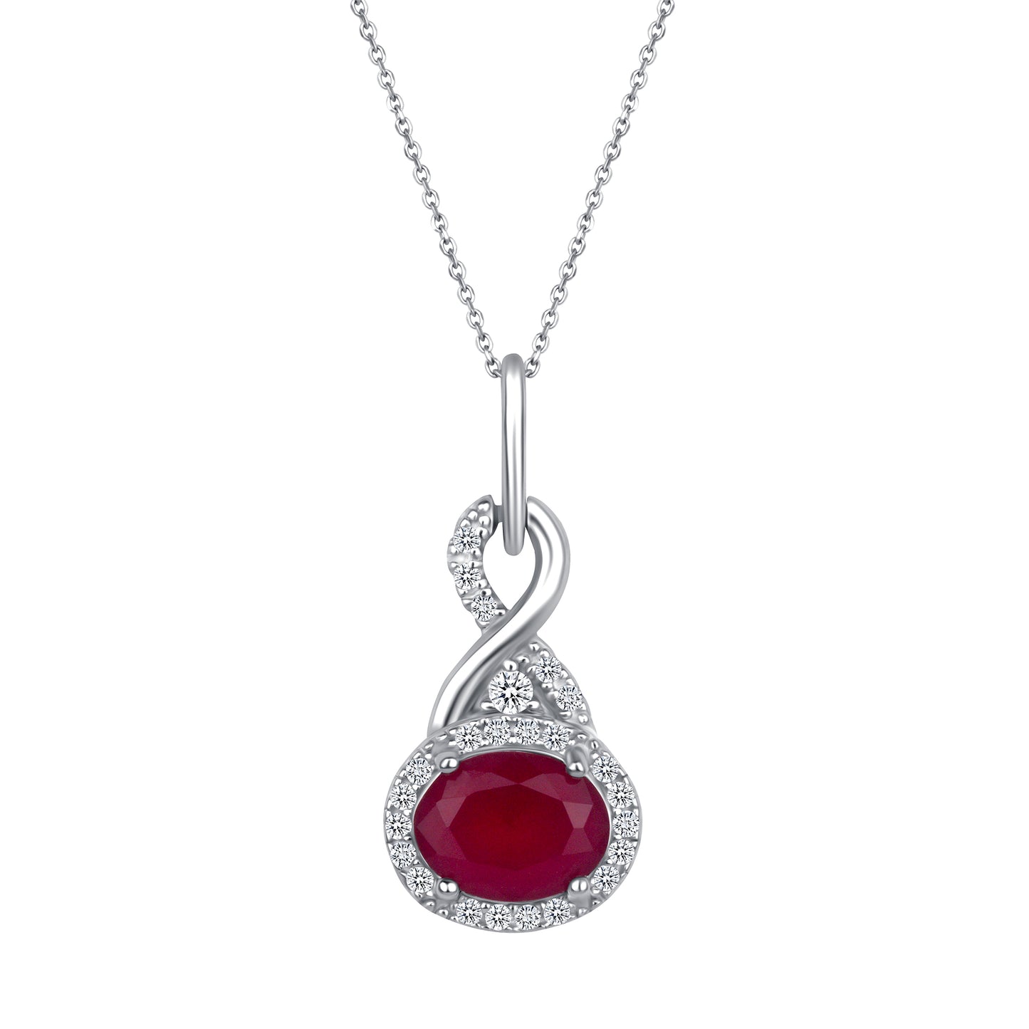 Horizontal Oval Cut Ruby Diamond Necklace