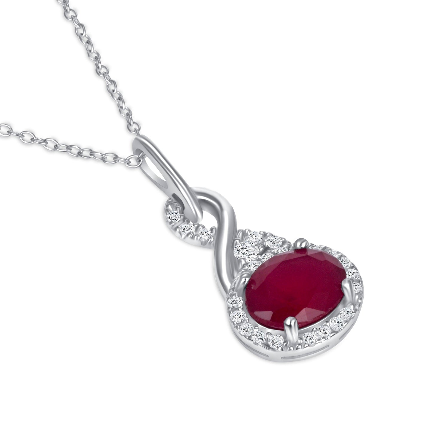 Horizontal Oval Cut Ruby Diamond Necklace