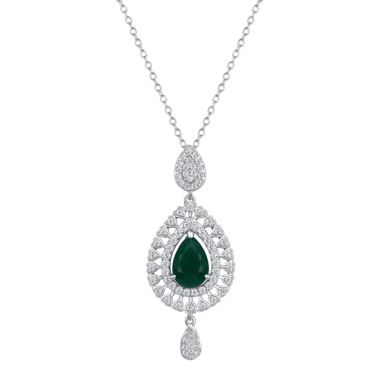Pear Cut Emerald Diamond Necklace